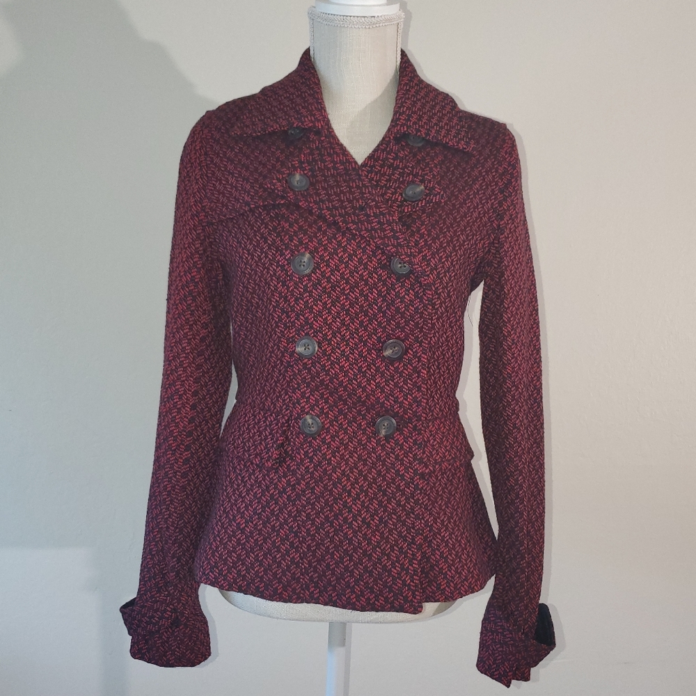 NEW Jessica Simpson Herringbone Red/Black Peacoat Jacket - Size S